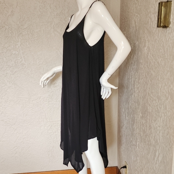 Chic Black Asymmetrical Slip Dress - Picture 2 of 9